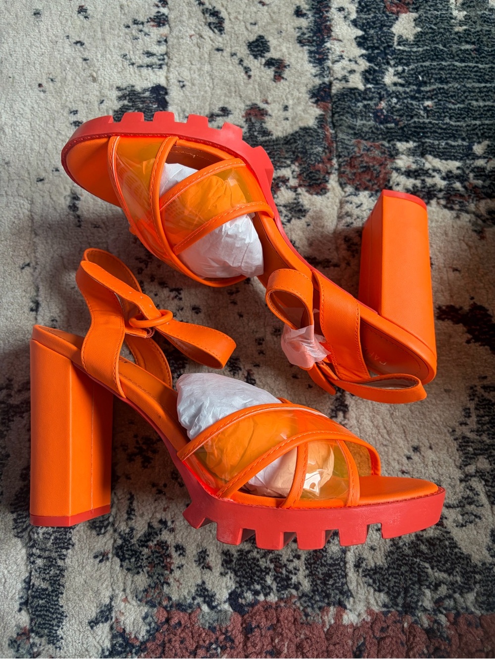 Cape Robbin Bright Orange Chunky Platform Block Heel Sandals
